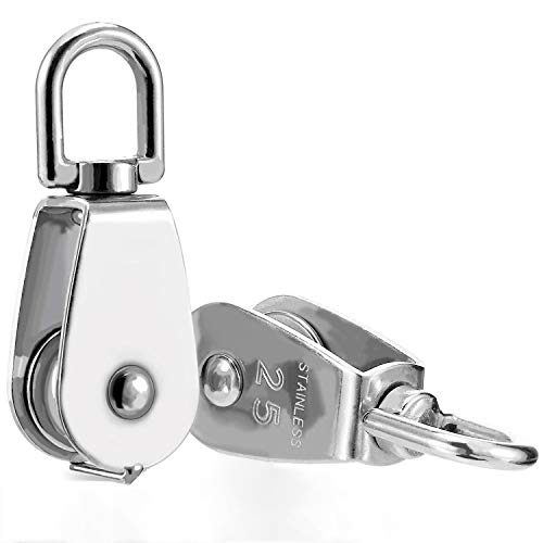 TripleLife 25MM Single Pulley Block in 304 Stainless Steel M25 Single Wheel Swivel Pulley Roller Loading 150kg – Silver 2Pcs - Thumbnail 7