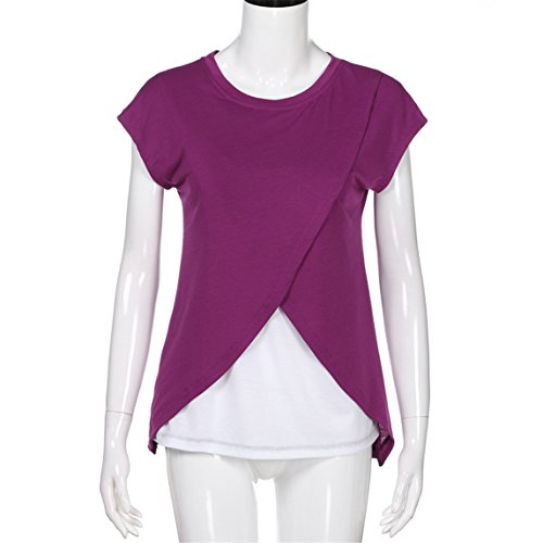 Clearance,Women's Loose Soft Layered Maternity Nursing Tops and Shirt for Breastfeeding (S, Wine Red)