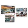 Ardemy Canvas Wall Art Beach Sunset Seawave Tropical Palm Tree Picture Prints, Blue Seascape Beach Large Size Ocean…
