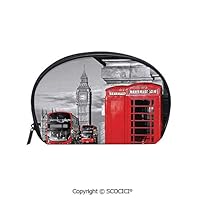 SCOCICI Polyester Printed Cosmetic Bag Storage Bag London Telephone Booth in the Street Traditional Local Cultural Icon England UK Retro Makeup Bag Toiletry Pouch