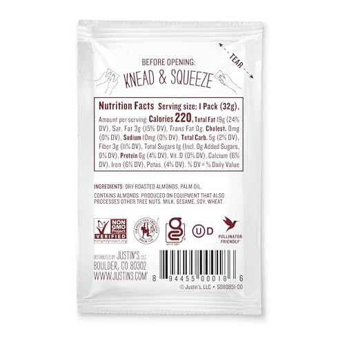 JUSTIN’S CLASSIC GLUTEN-FREE ALMOND BUTTER SQUEEZE PACKS, 1.15 OUNCE (PACK OF 10)