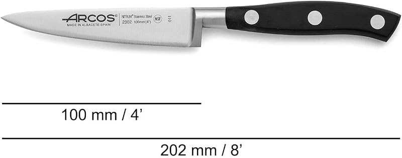 Set di 3 Coltelli da Cucina: 1 Coltello Mondador + Santoku + Coltello Chef – Lama in Acciaio Inossidabile e Manico in Poliossimetilene – Serie Riviera, Colore Nero