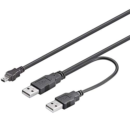 Premium Cord Mini USB to USB 2.0 Power Supply Y Cable, Mini USB A Female to 2 x A Male, Colour Black, Length 0.4 m + 0.5 m