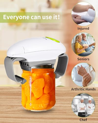 LEAZZLE Electric Jar Opener - Kitchen Gadget Strong Heavy Duty Sealed Jar Opener - Automatic Jar Opener Hands Free with Less for Individuals, Arthritis and Housewife (White)