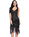 Plus Size 1920s Vintage Fringed Gatsby Sequin Beaded Tassels Hem Flapper Dress for Women (Black, Medium)