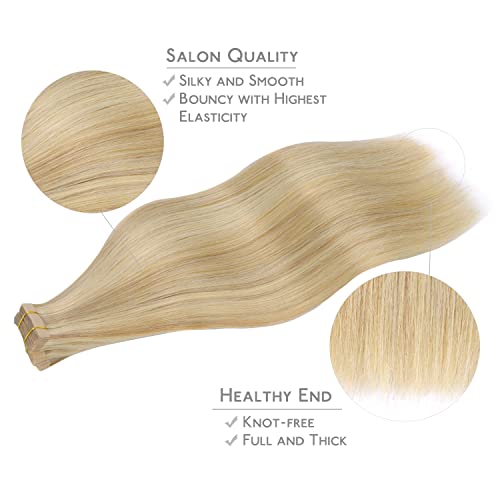 WENNALIFE Hellblond Highlights Goldblond Tape in Extensions Human Hair 40 cm, 50 g, 20 Pieces, Remy Hair Extensions