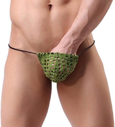 Mens Sexy Mesh Translucent T-Back Thongs Lingerie Low Rise Bulge Pouch Underwear Briefs Panties (L, Green)
