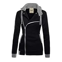 DJT Womens Oblique Zipper Slim Fit Hoodie Jacket Medium Black