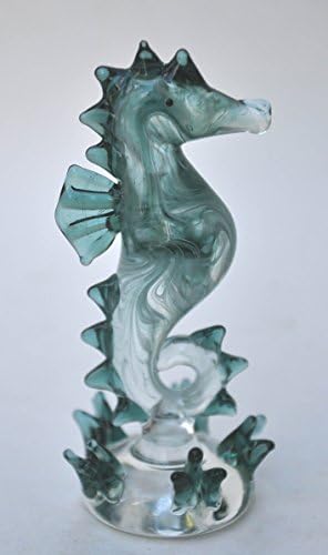 Crossing Seven Seas Greyish Green Glass Sea Horse Figurine- Flame Work Glass Seahorse Sculpture- Underwater Art Glass Seahorse Sealife Animal Handmade Beach