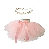 BBVESTIDO Baby Girls Pink Tutu Skirt with Gold Headband for 1 Year Birthday (0-12 months)