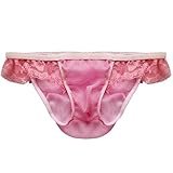 FEESHOW Men's Lace Trim Soft Mesh Sissy Pouch Crossdress Underwear Pink