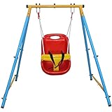 KLB Sport Baby Toddler Indoor/Outdoor Metal Swing Set (Blue, Red, Yellow)