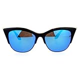 SA106 Womens High Point Squared Half Rim Look Cat Eye Sunglasses Black Blue