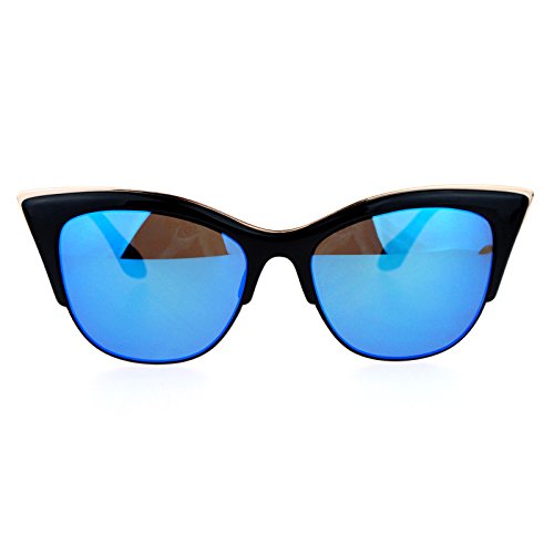 SA106 Womens High Point Squared Half Rim Look Cat Eye Sunglasses Black Blue