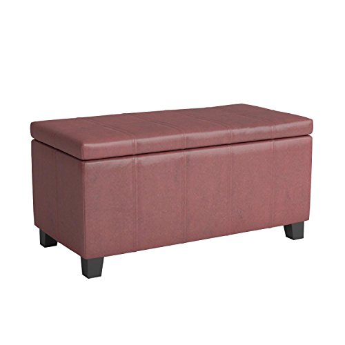 Simpli Home AXCOT-223-RRD Dover 36 inch Wide Contemporary Rectangle Storage Ottoman Bench in Radicchio Red Faux Leather - Thumbnail 6