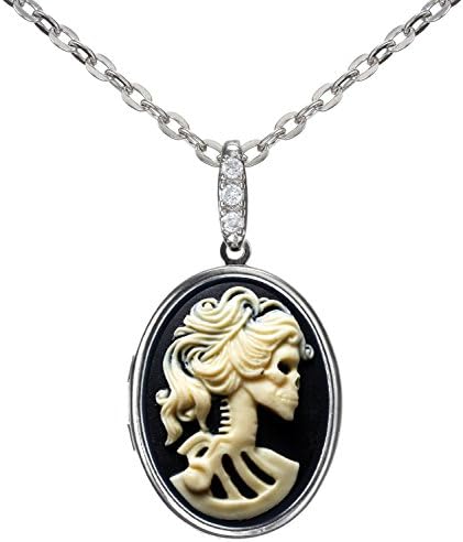 Skull Locket Best Friend Skeleton Necklace Photo Fashion Jewelry 18" 24" Chain Pouch Gift