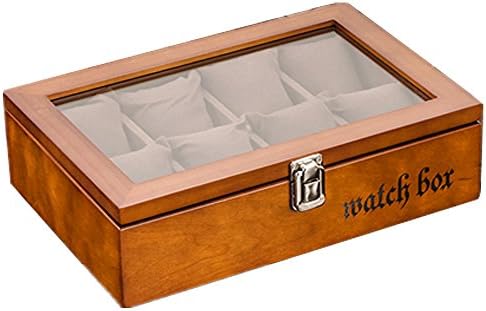SOKI Walnut Wood Watch Box for 8 Watches Display Case with Glass Top in Brown