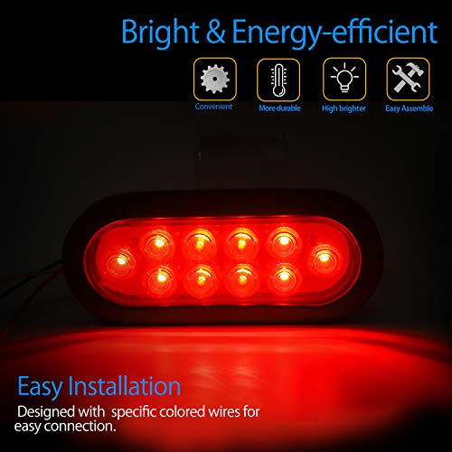 Donepart 6 Inch Oval Trailer Lights Red LED Flatbed Tail Lights Surface Mount Stop Running Turn Signal Brake Lights for Flatbed Jeep RV Trucks Trailer Horse Trailer (4 Pcs)