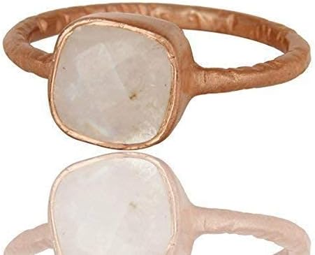 Panoply Jewelry Cushion Cut Rainbow Moonstone Ring, 925 Sterling Silver Stacking Ring In Size 4 To 12