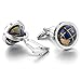 INBLUE Men's Rhodium Plated Cufflinks Silver Blue Globe Shirt Wedding (with Gift Bag)