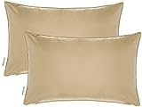 2-Piece 12" x 18" Outdoor Patio Furniture Lumbar Pillow Cushion Cover with Zipper Closure - Khaki