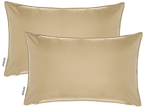 2-Piece 12" x 18" Outdoor Patio Furniture Lumbar Pillow Cushion Cover with Zipper Closure - Khaki