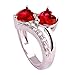 Emsione Vintage 925 Sterling Silver Plated Halo CZ Double Heart Created Blue&White Topaz Love Wedding Promise Ring