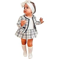 2Pcs Toddler Baby Girls Clothes Kids Long Sleeve Plaid Coat + Dress Stitching Skirt Party Outfits Set
