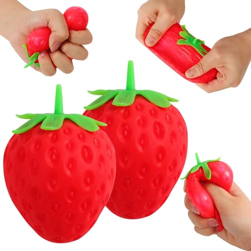 SLEEPHEAD®2pcs Squeezable Fruit Ball Realistic Strawberry Model Squishy Ultra Moldable Slow Rise Party Favor Pressure Release