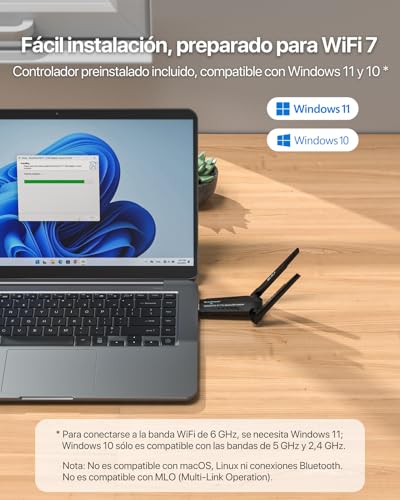 BrosTrend Wi-Fi 7 USB WiFi Adapter for PC, BE6500Mbps Tri-Band 6GHz+5GHz+2.4GHz WiFi Antenna PC Long Range, USB 3.0 Wi-Fi Receiver, Compatible with Windows 11/10, 4K-QAM, 160MHz, OFDMA, WPA3