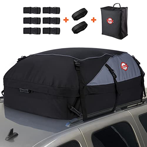 Sailnovo 20 Cubic Feet/580L Car Roof Bag, Waterproof Car Roof Storage Box | Heavy Duty Roof Boxes for Cars with Roof Bars or No Rack | With Reinforced Straps, Door Hooks & Storage Bag | Black