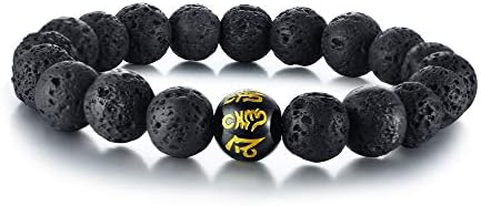 10mm Lava Rock Bracelet Om Mani Padme Hum Buddhist Mantra Healing Bracelet for Men Women