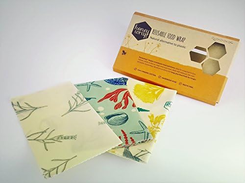 Honeywrap Beeswax Food Wrap | Assorted 3 Pack | REUSABLE - SUSTAINABLE - ECO FRIENDLY | Made with 100% Organic Cotton and ALL NATURAL INGREDIENTS! - - BONUS WILDFLOWER SEEDED PAPER INCLUDED FOR FREE!