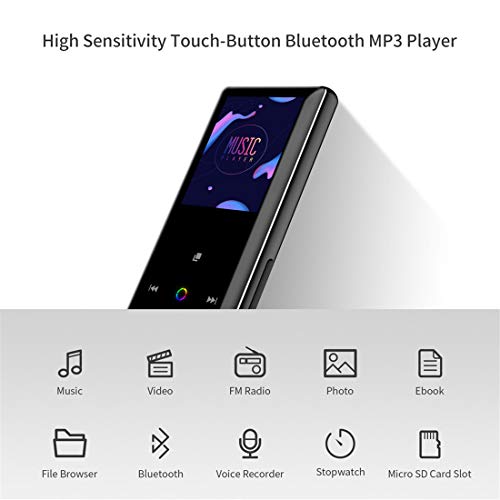 16GB MP3 Player with Bluetooth, Portable Lossless Audio Player Support FM Radio/Recorder, Metal Shell Touch Button Expandable Up to 128GB