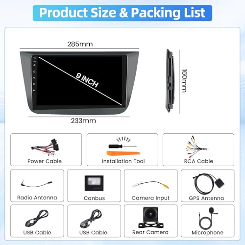 4+64GB Android 15 Car Radio for Seat Altea 2004-2016 Wireless Carplay Android Auto, Touch Screen 9 Inch Bluetooth 2 DIN with GPS, WiFi, RDS FM, EQ, Rear View Camera