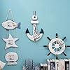 Nautical Mediterranean Handcrafted Ship Anchor Pirate Decor- Ships Wheel for Home,and Wall Hanging Decorative Boat Accessory for Bedroom/Bathroom/Guest Room(Blue and White,8.7” X 12.6”)