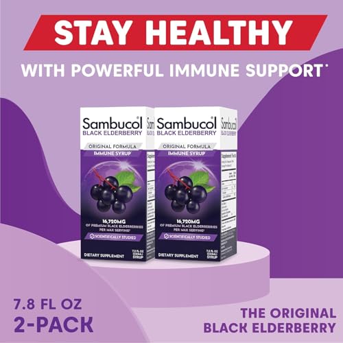 Sambucol Black Elderberry Syrup - Black Elderberry Liquid, Immune Support for Kids and Adults, High Antioxidants, Gluten Free - Original Formula - 7.8 Fl Oz, 2-Pack