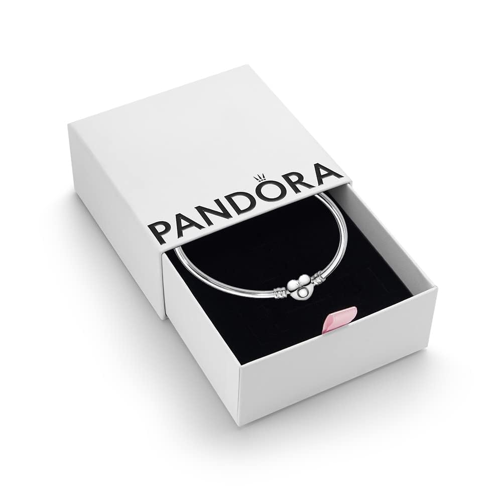 PANDORA Moments Women's Sterling Silver Heart Clasp Bangle Bracelet for Charms, Size 17, With Gift Box