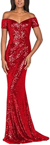 Off Shoulder Mermaid Sequins Evening Dress Long Prom Gowns Ypm492