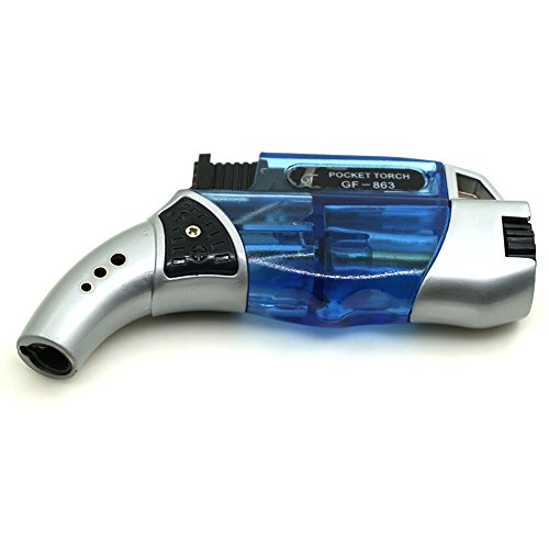 GuangFa Handheld Mini 863 Butane Torch Windproof Refillable Gas Steel Adjustable Flame 1300°C/2500°F for Kitchen Cooking Cigar Light BBQ Welding … (Blue)