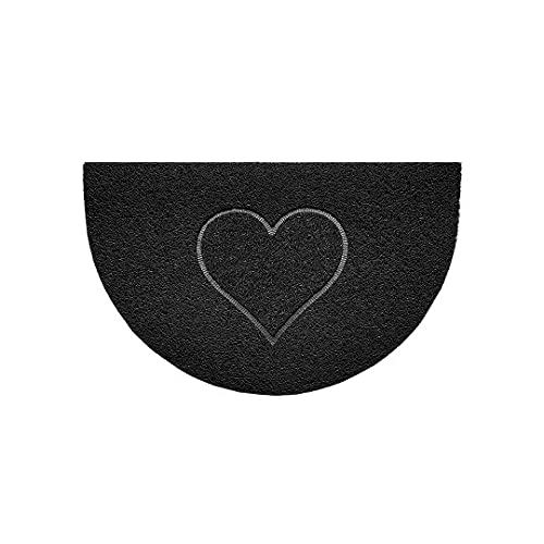 Nicoman Embossed Halfmoon Half Circle Door Mat Dirt-Trapper Jet-Washable Doormat 70x44cm (Black, HEART Shape) - Use Outdoor ONLY