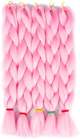 5Pcs/Pack Jumbo Braid Hair Extensions 24"(60cm) 100g/pc Japanese Synthetic High Temperature Fiber for Box Twist Braiding Hair (Pink)