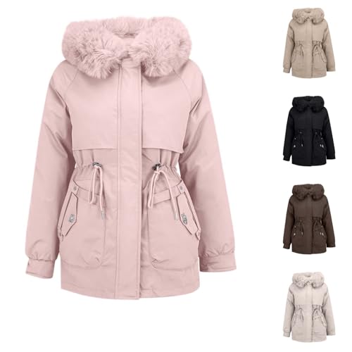 Angxiwan womens waterproof coat Jackets for Women UK Zip up Drawstring Fleece Lined Winter Ladies Coat Plus Size Warm Puffer Hooded womens suede jacket ladies jackets size 14