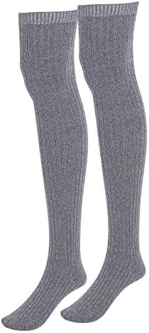 Women's Fashion Thigh High Socks Cotton Long Over the Knee Stockings Winter Warm (Dark gray)