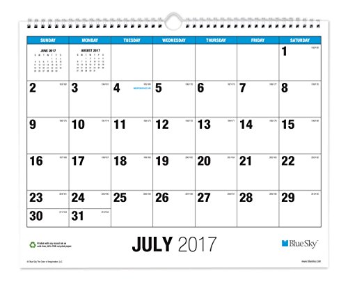Blue Sky 2017-2018 Academic Year Wall Calendar, Twin-Wire Bound, 15