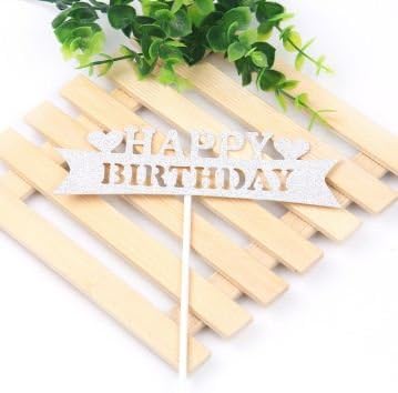 10PCS Multi-color Happy Birthday Cupcake Topper Flags Baby Shower Kids Birthday Party Cake Decoration (silver)