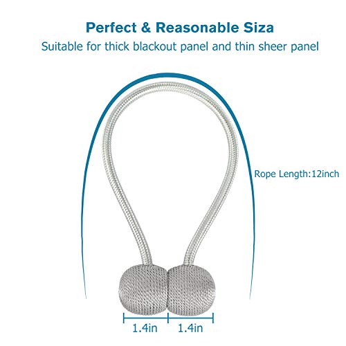 4 Pack Magnetic Curtain Tie Backs,Decorative Drape Tie Backs,The Most Convenient Curtain Rope Hold Back Holder,Simple Modern Woven Texture Rope for Small or Thin Window Drapries,12 Inch(Silver Grey)