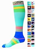 Compression Socks (1 pair) for Women & Men - Easywear Series - Best Graduated Athletic Fit for Running, Nurses, Flight Travel, & Maternity Pregnancy - Boost Stamina & Recovery (Sky Stripes, S/M)