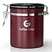 Coffee Gator Stainless Steel Container - Canister with co2 Valve, Scoop and Travel Jar - Medium, Red