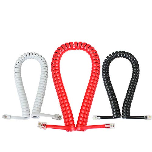 TOOLSTAR Telephone Handset Cord,2 Pack Black RJ10 RJ9 4P4C Telephone Cord Cable Line Wire Coiled Telephone Handset Cord - 2 M